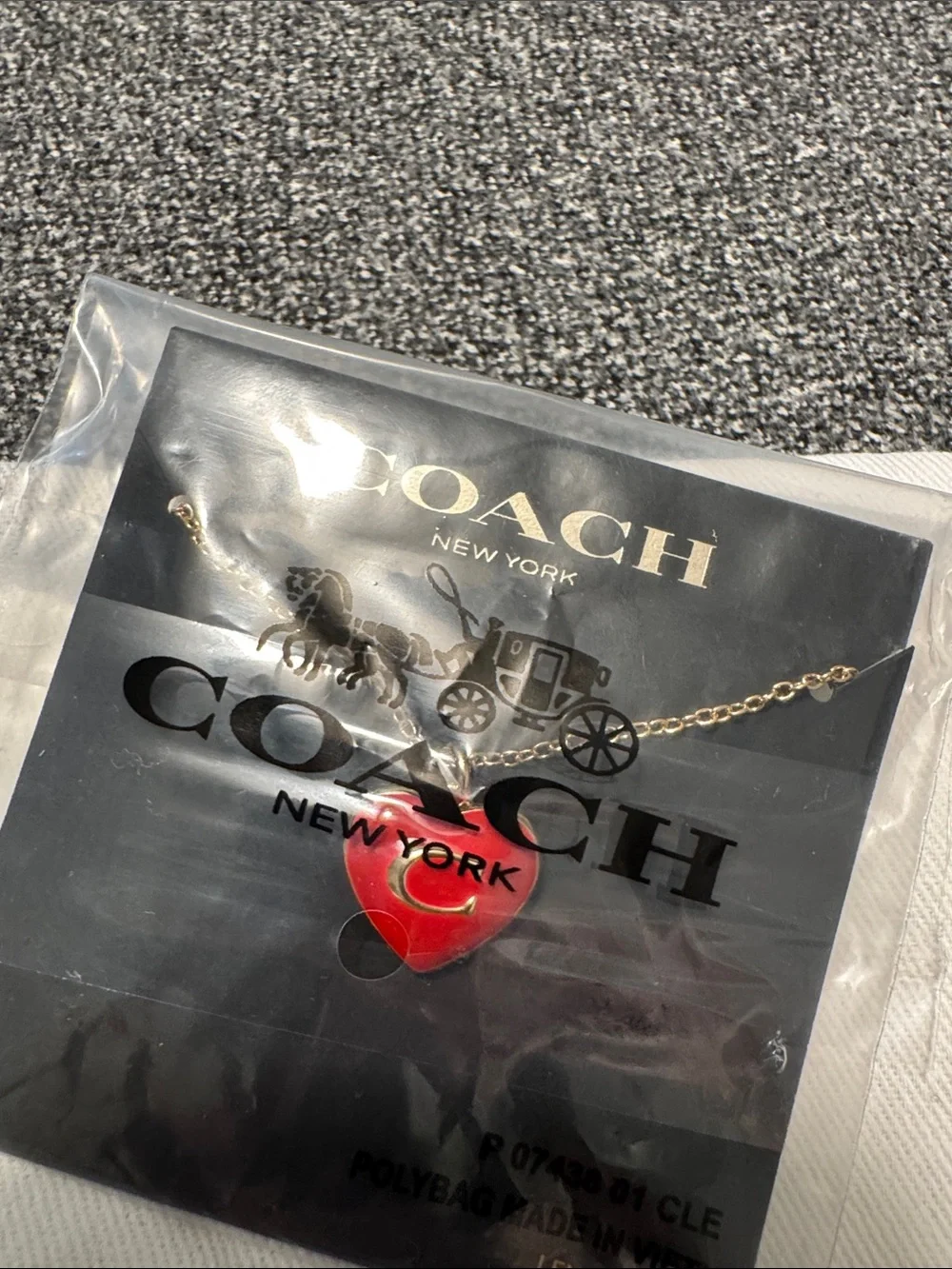 Coach Red Heart Pendant Necklace with Silver Chain